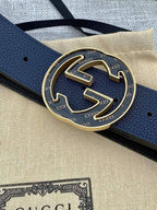GUCCI Embellished coated-canvas and leather belt 'Blue'
