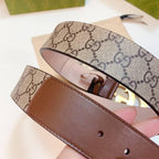 GUCCI Embellished coated-canvas and leather belt 'Brown'