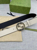 GUCCI Embellished coated-canvas and leather belt 'Cream'