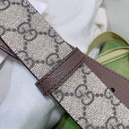 GUCCI Embellished coated-canvas and leather belt 'Grey'