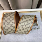 GUCCI Embellished coated-canvas and leather Women belt 'Beige'
