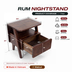 Rum Handcrafted Solid Wood Nightstand