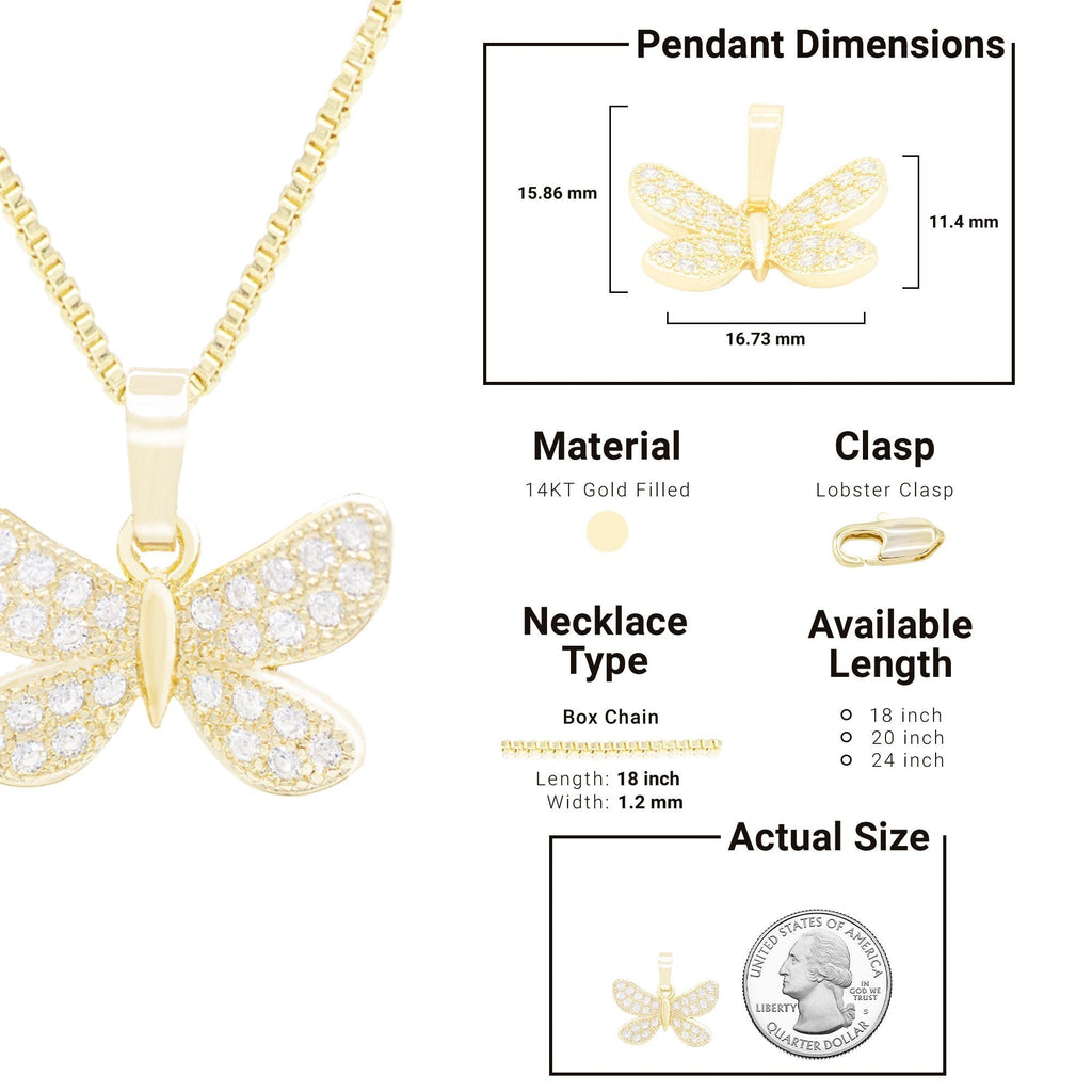 Morning Butterfly Cubic Zirconia Pendant With Necklace Set 14K Gold Filled