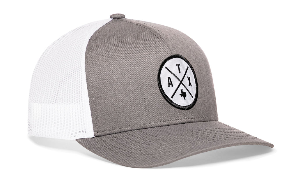 Austin Trucker Hat  |  White Patch ATX X Snapback