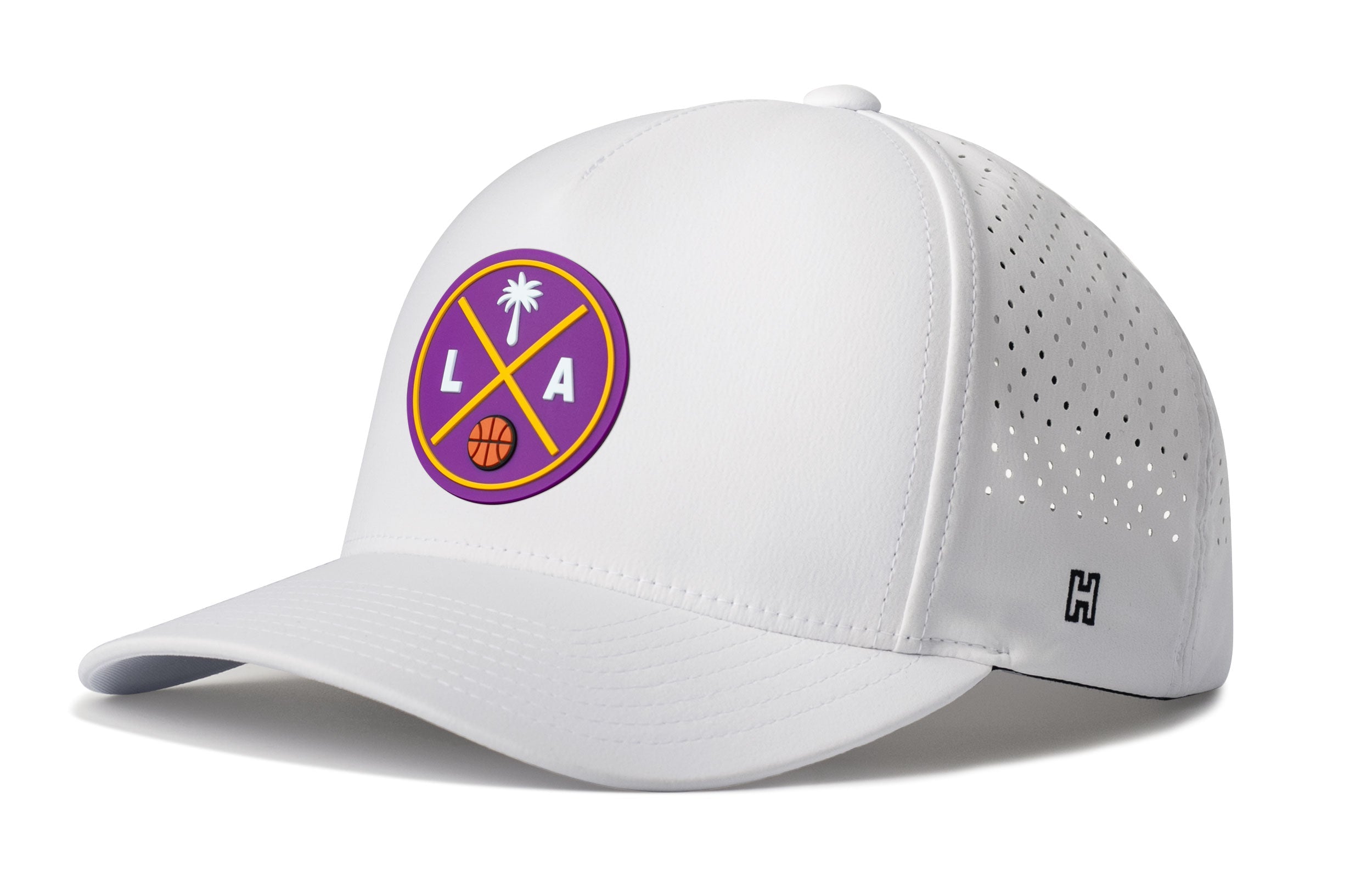 Los Angeles Basketball Performance 5-Panel Hat  |  Purple & Gold LA X Flexfit Snapback