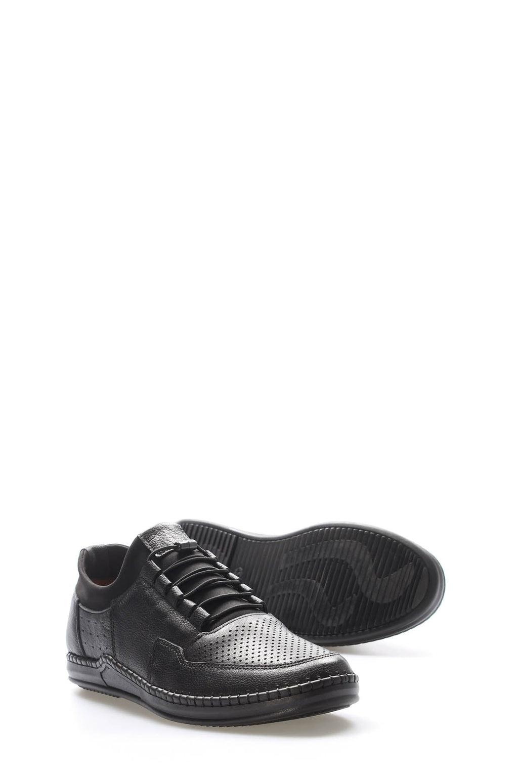 Black Perforated-Toe Leather Sneakers for Men | Wessi