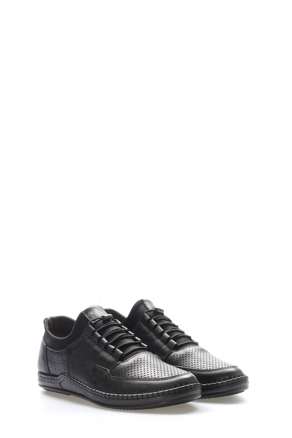 Black Perforated-Toe Leather Sneakers for Men | Wessi