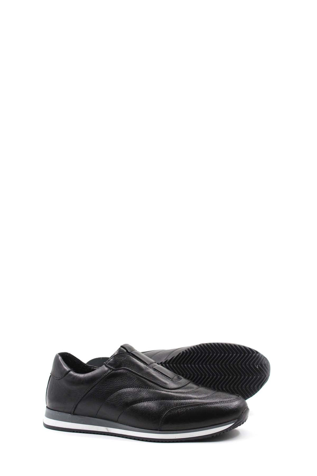 Black Leather Contrast-Sole Sneakers for Men | Wessi