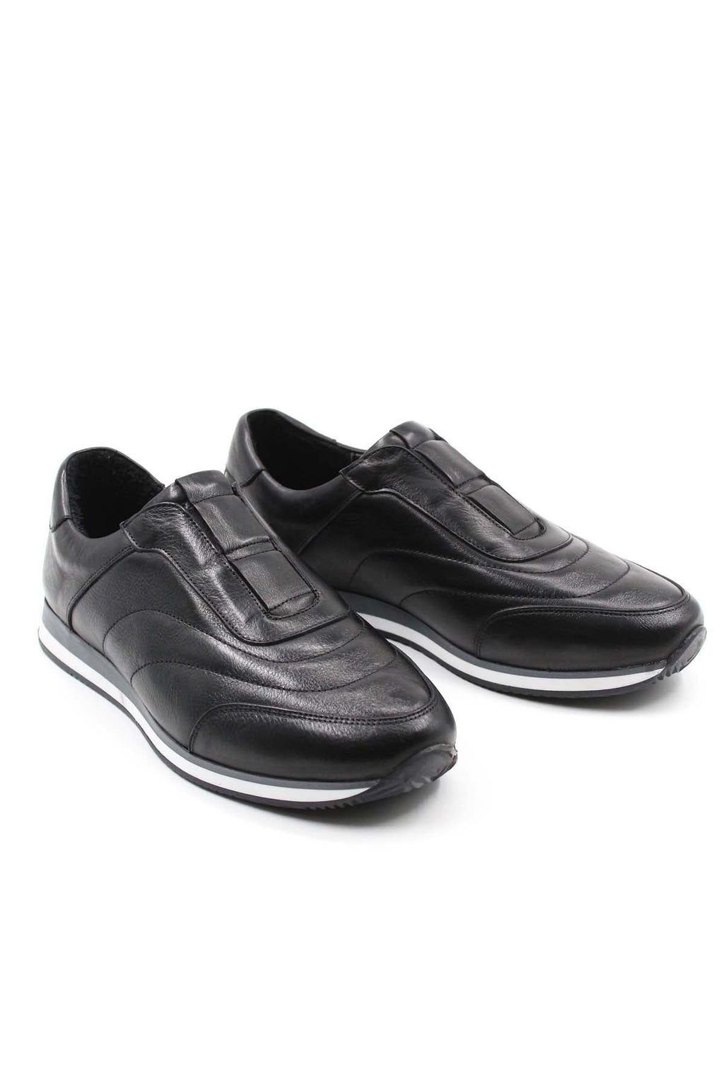 Black Leather Contrast-Sole Sneakers for Men | Wessi