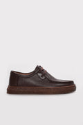 Dark Brown Textured Leather Lace-Up Casual Shoes for Men | Wessi
