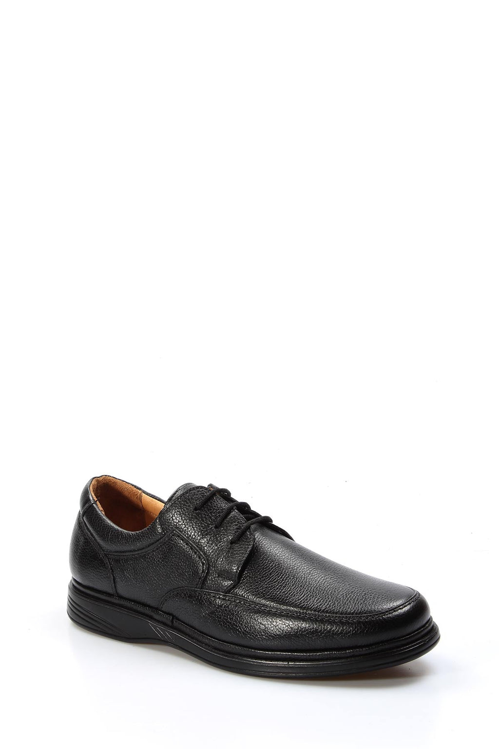Men's Black Pebbled Leather Lace-Up Shoes - Wessi