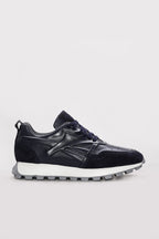 Navy Suede-Textured Leather Running Sneakers for Men | Wessi