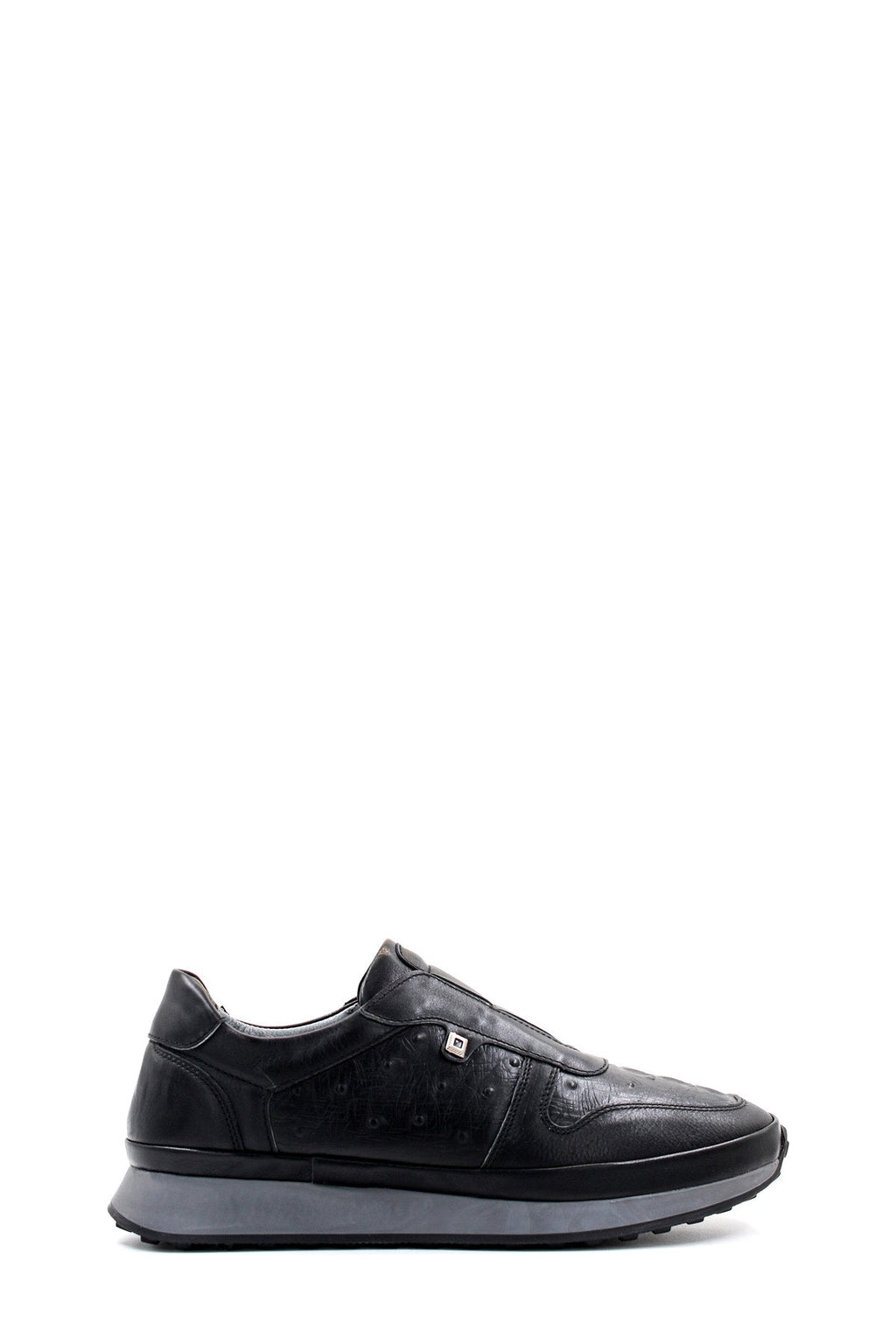 Men's Black Leather Sneakers with Textured Sole - Wessi