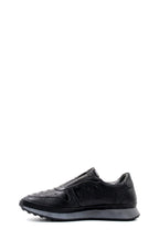 Men's Black Leather Sneakers with Textured Sole - Wessi