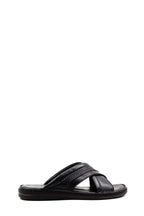 Men's Black Leather Crisscross Slide Slippers with Textured Straps and Cushioned Sole - Wessi