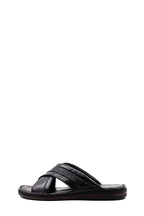 Men's Black Leather Crisscross Slide Slippers with Textured Straps and Cushioned Sole - Wessi