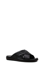 Men's Black Leather Crisscross Slide Slippers with Textured Straps and Cushioned Sole - Wessi