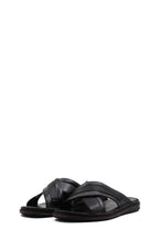 Men's Black Leather Crisscross Slide Slippers with Textured Straps and Cushioned Sole - Wessi