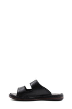 Men's Black Leather Open-Toe Slippers with Adjustable Straps - Wessi