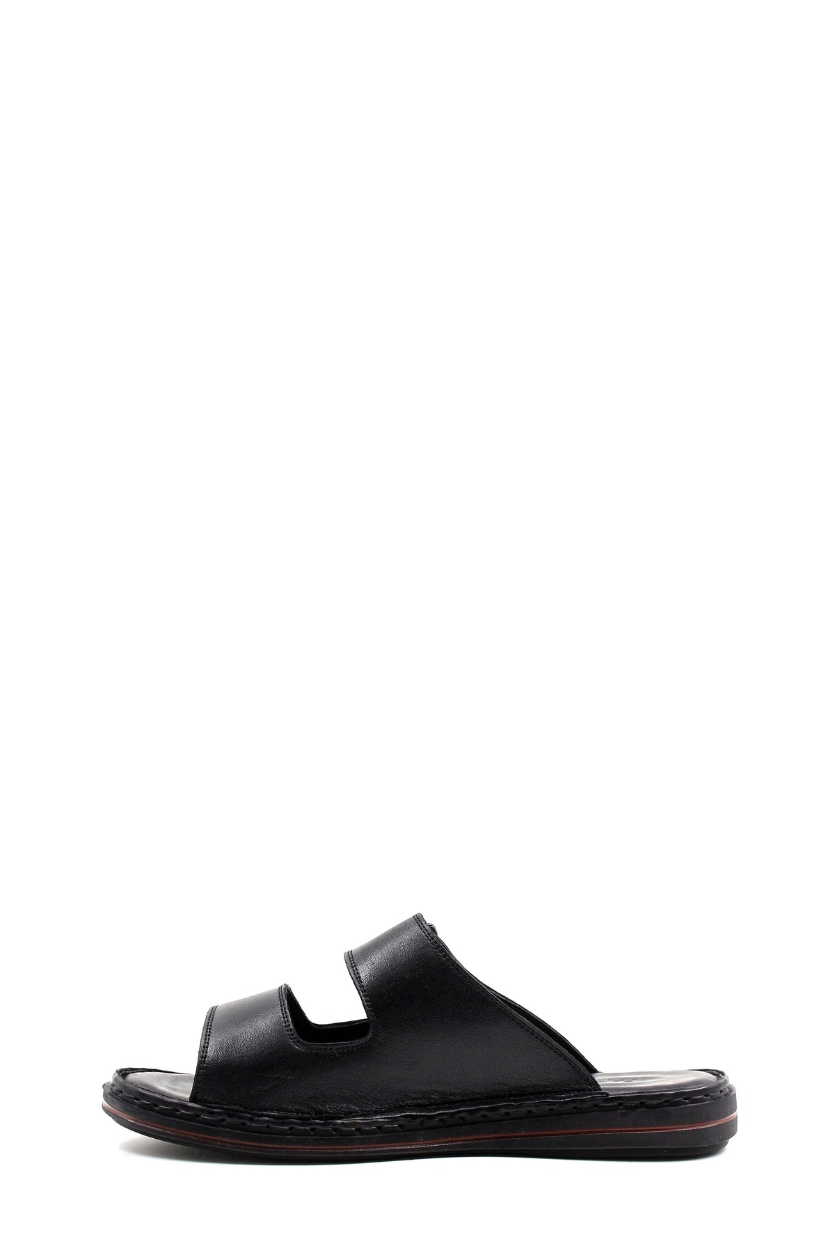 Men's Black Leather Open-Toe Slippers with Adjustable Straps - Wessi