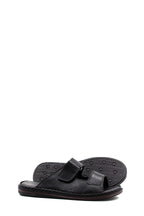 Men's Black Leather Open-Toe Slippers with Adjustable Straps - Wessi
