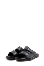 Men's Black Leather Open-Toe Slippers with Adjustable Straps - Wessi