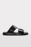 Black Embossed Leather Double-Strap Sandals for Men | Wessi