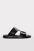 Black Embossed Leather Double-Strap Sandals for Men | Wessi