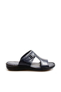 Men's Navy Leather Slide Sandals with Cutout Design - Wessi