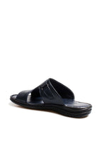 Men's Navy Leather Slide Sandals with Cutout Design - Wessi