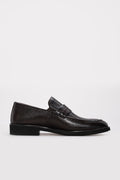 Dark Brown Textured Leather Penny Loafers for Men | Wessi