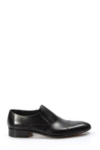 Men's Black Leather Slip-On Dress Shoes with Cap Toe - Wessi