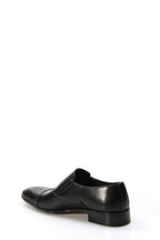 Men's Black Leather Slip-On Dress Shoes with Cap Toe - Wessi