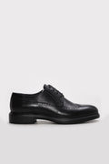 Black Textured Leather Perforated-Toe Dress Shoes for Men | Wessi