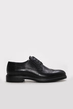Black Textured Leather Perforated-Toe Dress Shoes for Men | Wessi
