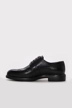 Black Textured Leather Perforated-Toe Dress Shoes for Men | Wessi