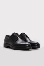Black Textured Leather Perforated-Toe Dress Shoes for Men | Wessi