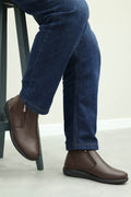 Men's Brown Leather Boots with Side Zipper and Fur Lining - Wessi