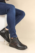 Men's Black High-Top Leather Sneakers with Vegan Furry Lining - Wessi