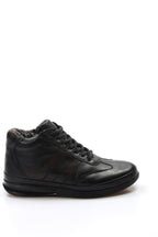 Men's Black High-Top Leather Sneakers with Vegan Furry Lining - Wessi