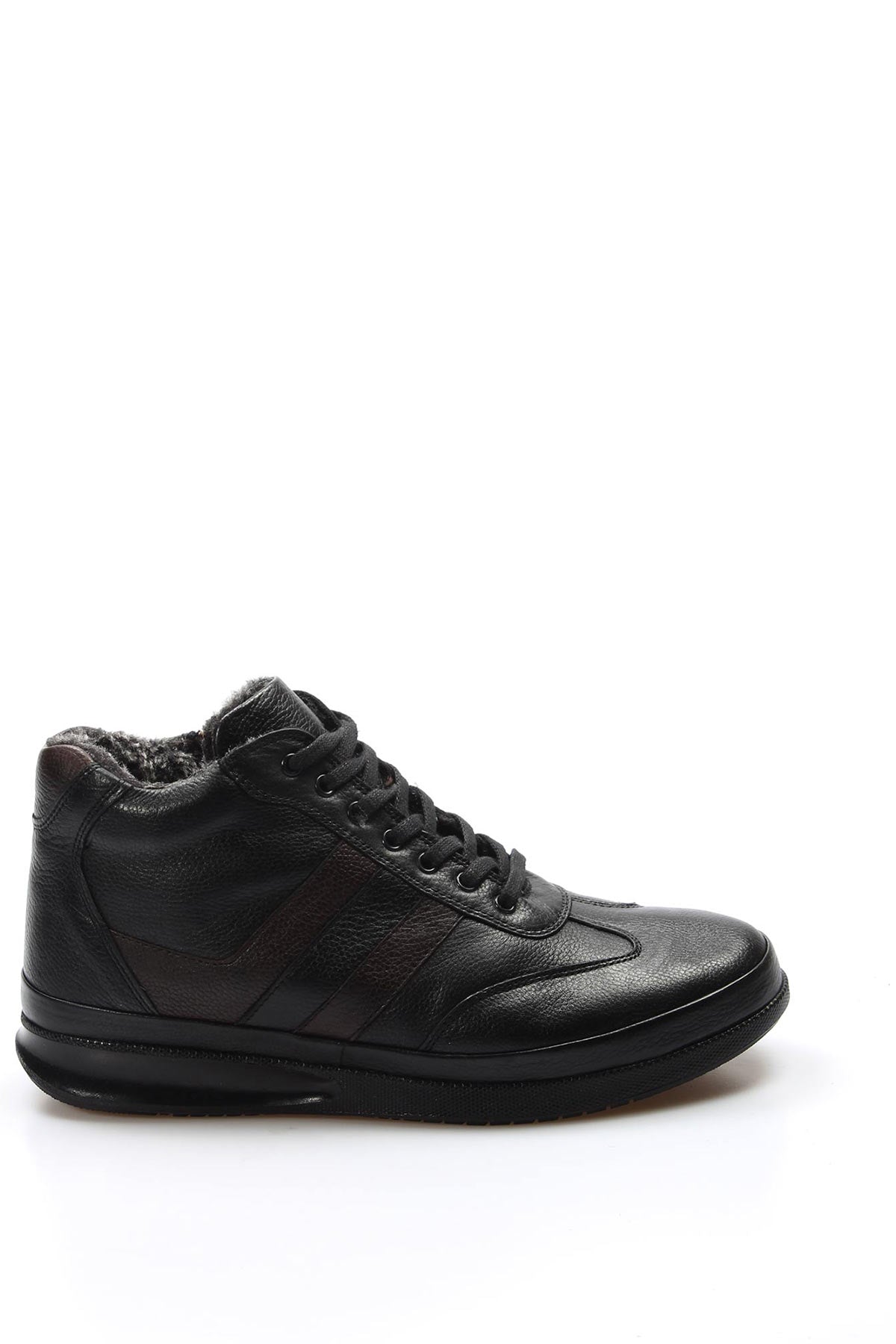 Men's Black High-Top Leather Sneakers with Vegan Furry Lining - Wessi