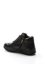 Men's Black High-Top Leather Sneakers with Vegan Furry Lining - Wessi