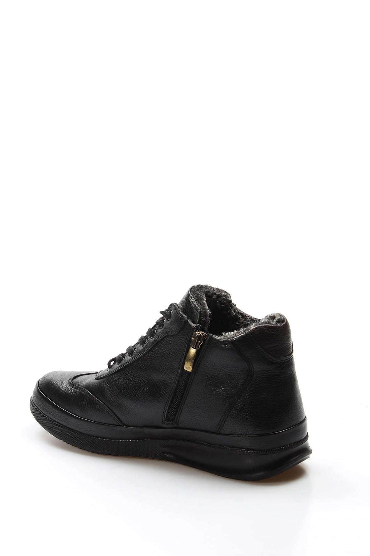Men's Black High-Top Leather Sneakers with Vegan Furry Lining - Wessi