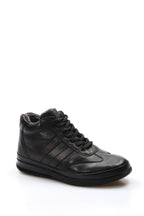 Men's Black High-Top Leather Sneakers with Vegan Furry Lining - Wessi