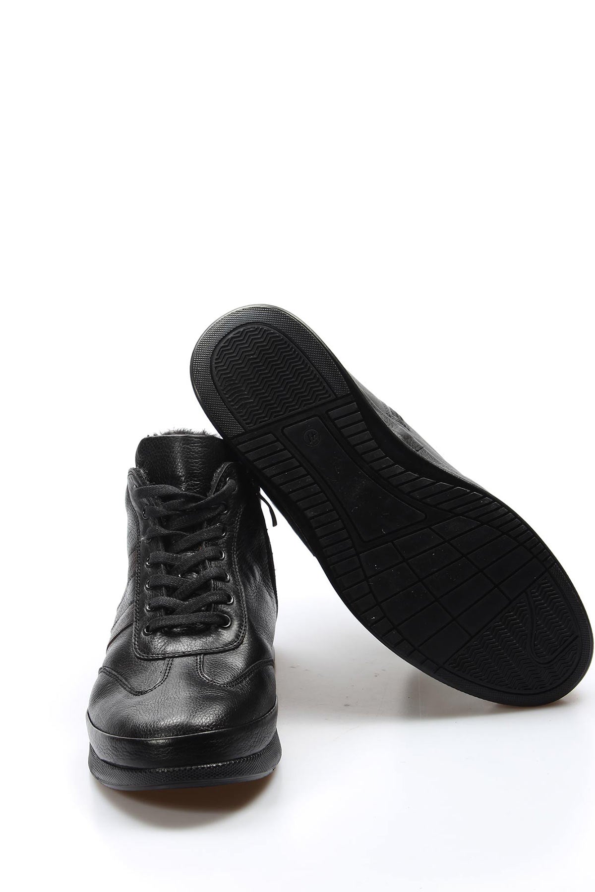 Men's Black High-Top Leather Sneakers with Vegan Furry Lining - Wessi