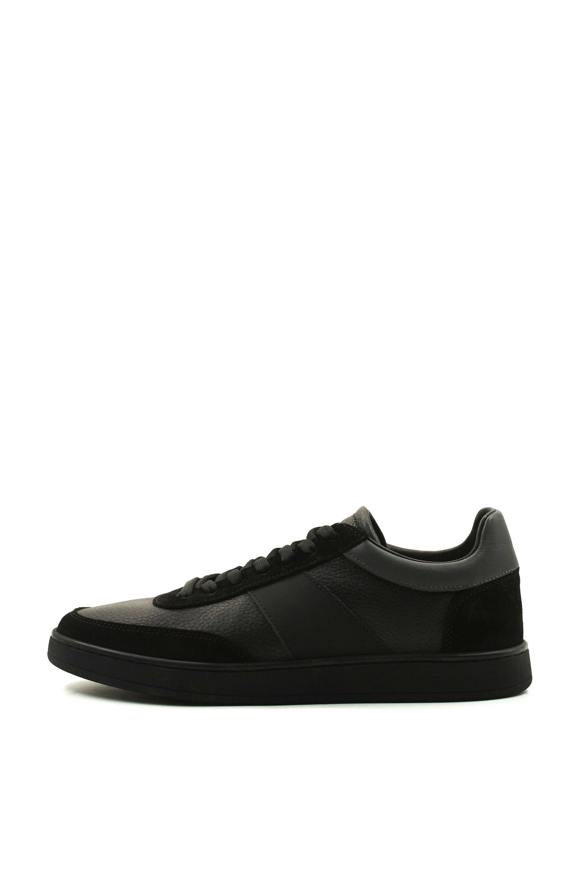 Men's Black Leather Casual Sneakers with Suede Accents - Wessi