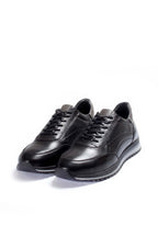 Men's Black Leather Lace-Up Sneakers with Contrast Sole - Wessi