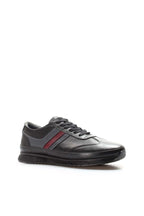 Men's Dark Brown Leather Sneakers with Burgundy Stripe - Wessi