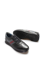 Men's Dark Brown Leather Sneakers with Burgundy Stripe - Wessi