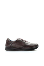 Men's Brown Leather Sneakers with Embossed Croc Texture - Wessi